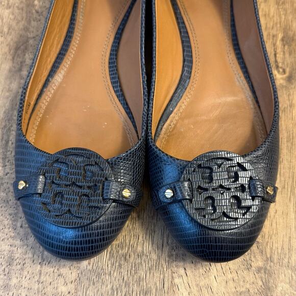Tory Burch Ballet Flat Mini Miller Logo Leather Matte Micro Tejus Blue Size 9.5 - Picture 5 of 10